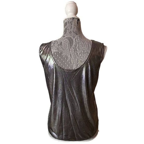 VINTAGE 90s Heather Nicole Metallic Silver Sleeveless Top Size Large - Picture 3 of 8